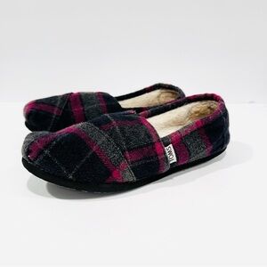 TOMS Alpargata Fleece Lined Gray Purple Plaid Flats Slip On Shoes